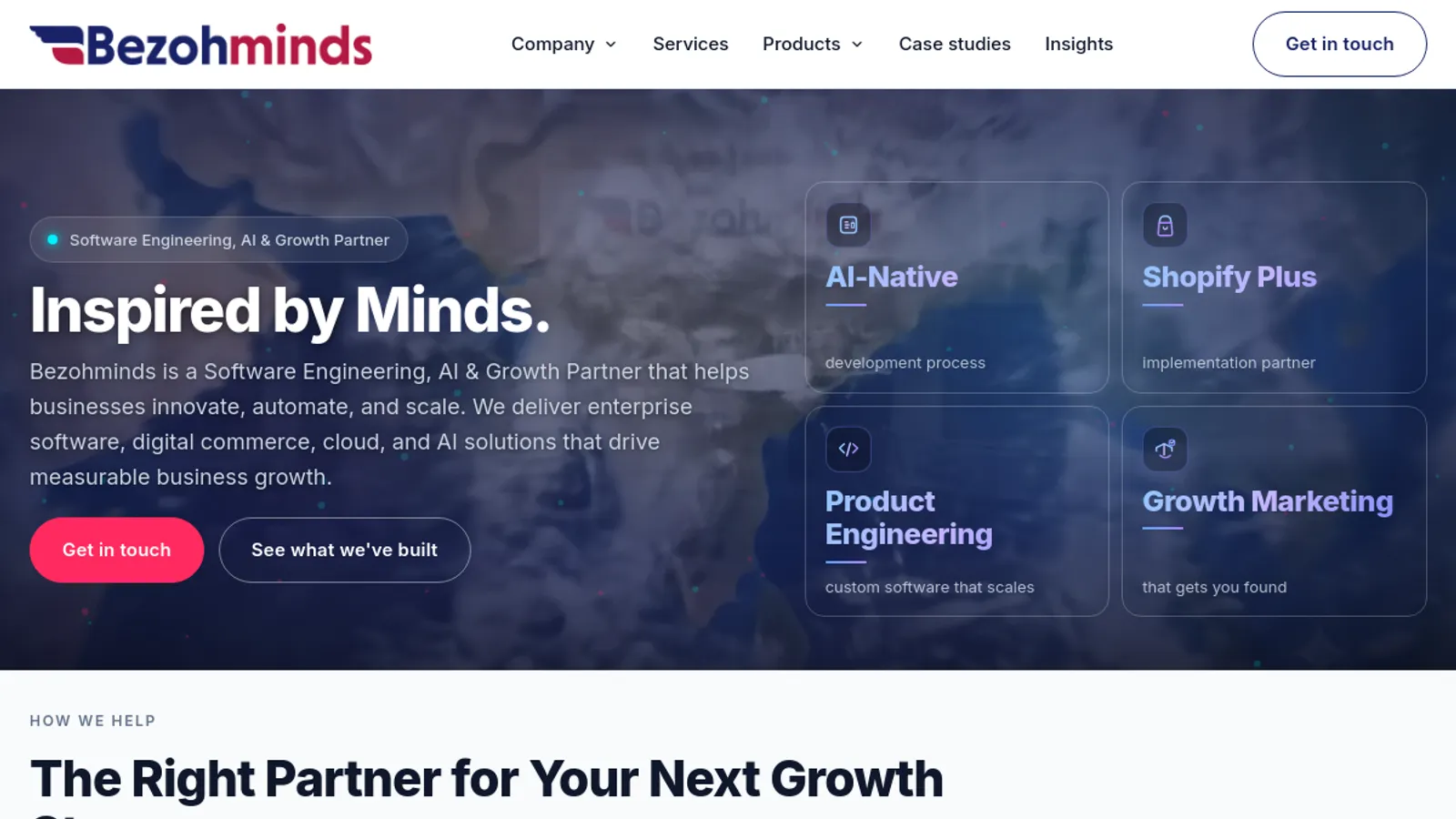 Screenshot of the BEZOHMINDS homepage