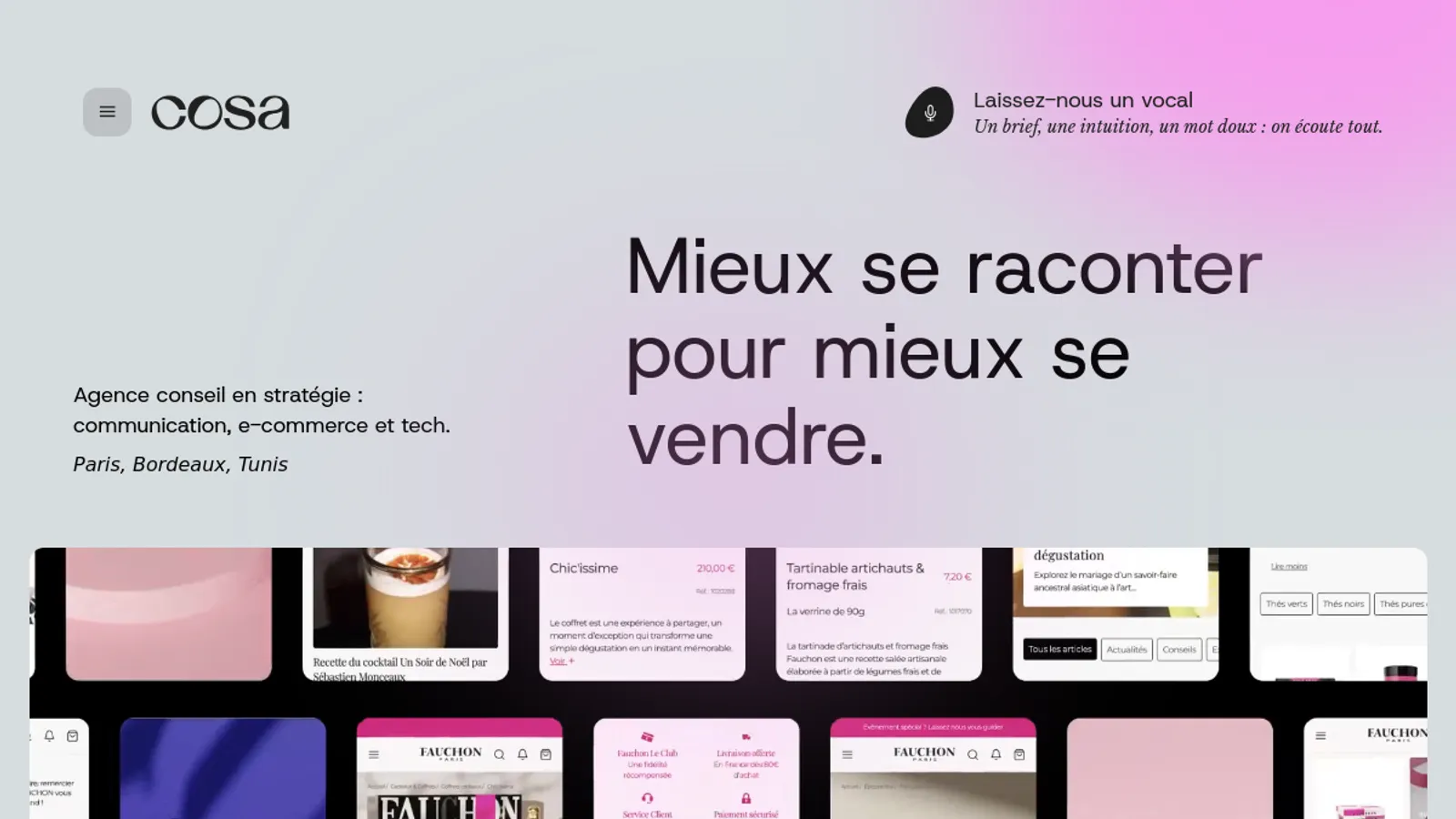 Screenshot of the Cosa homepage