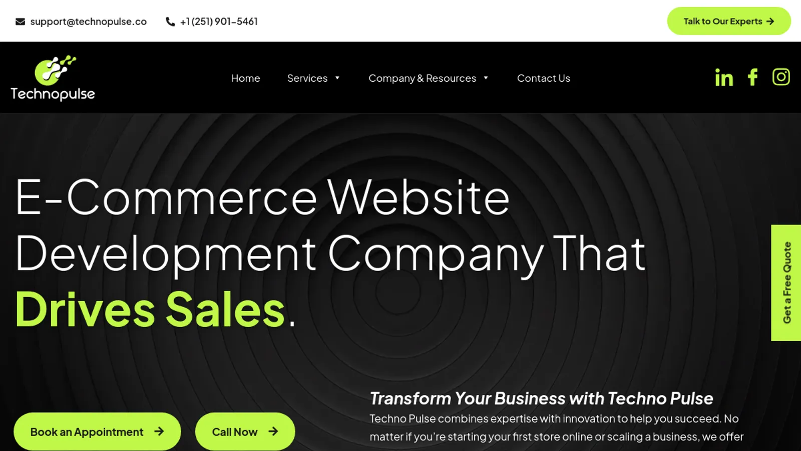 Screenshot of the TechnoPulse homepage