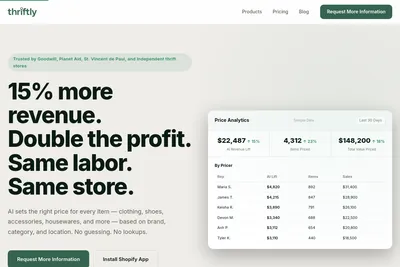 Screenshot of the thriftly homepage