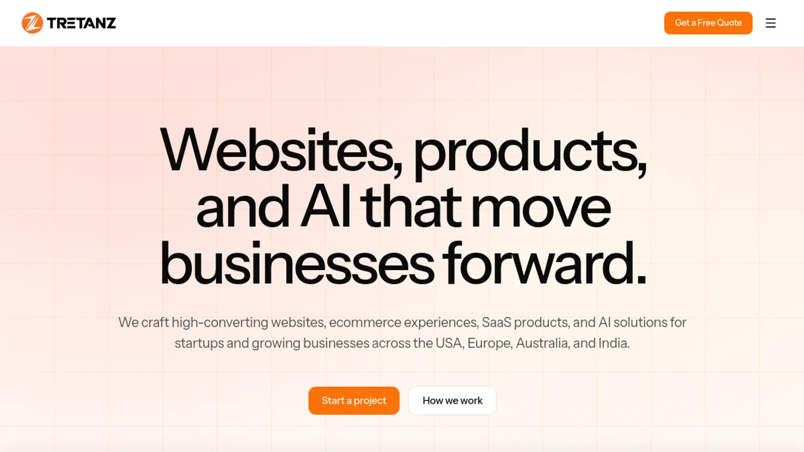 Screenshot of the Tretanz homepage