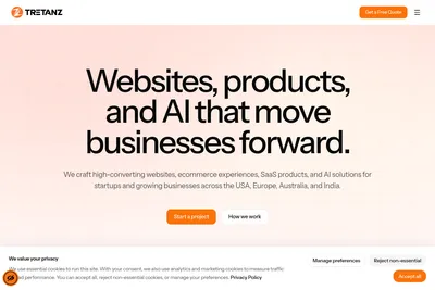 Screenshot of the Tretanz homepage