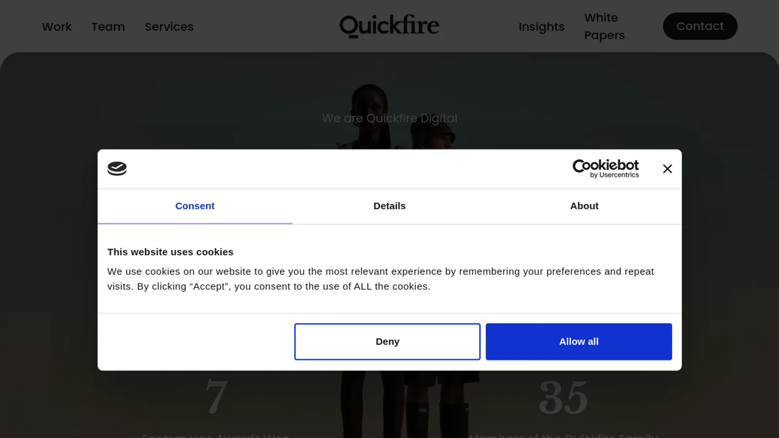 Screenshot of the Quickfire Digital homepage