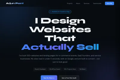Screenshot of the Arjun pant homepage
