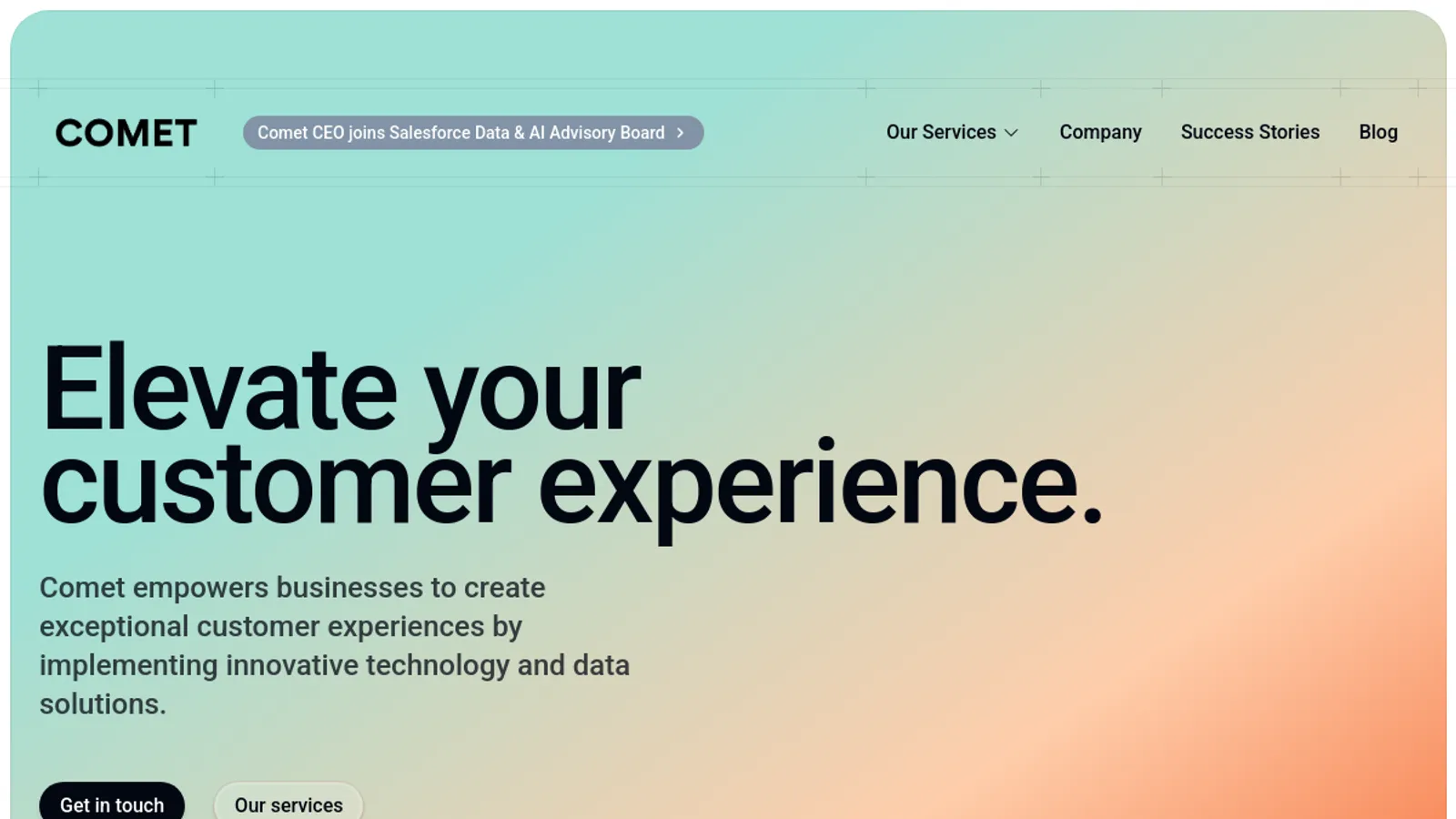 Screenshot of the Comet homepage