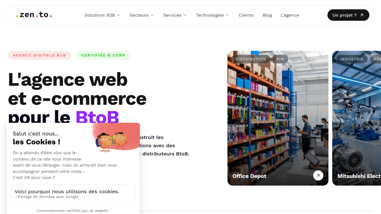 Screenshot of the Zento homepage