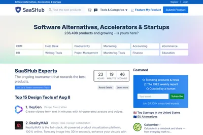 Screenshot of the SaaSHub homepage