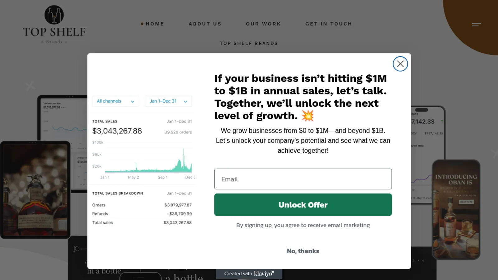 Screenshot of the Top Shelf Brands LLC homepage