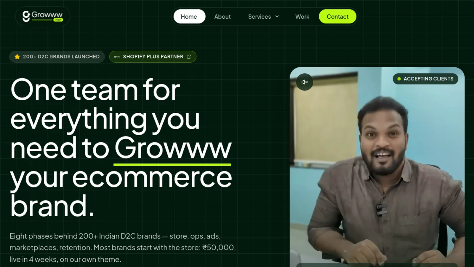Screenshot of the Growww Tech homepage