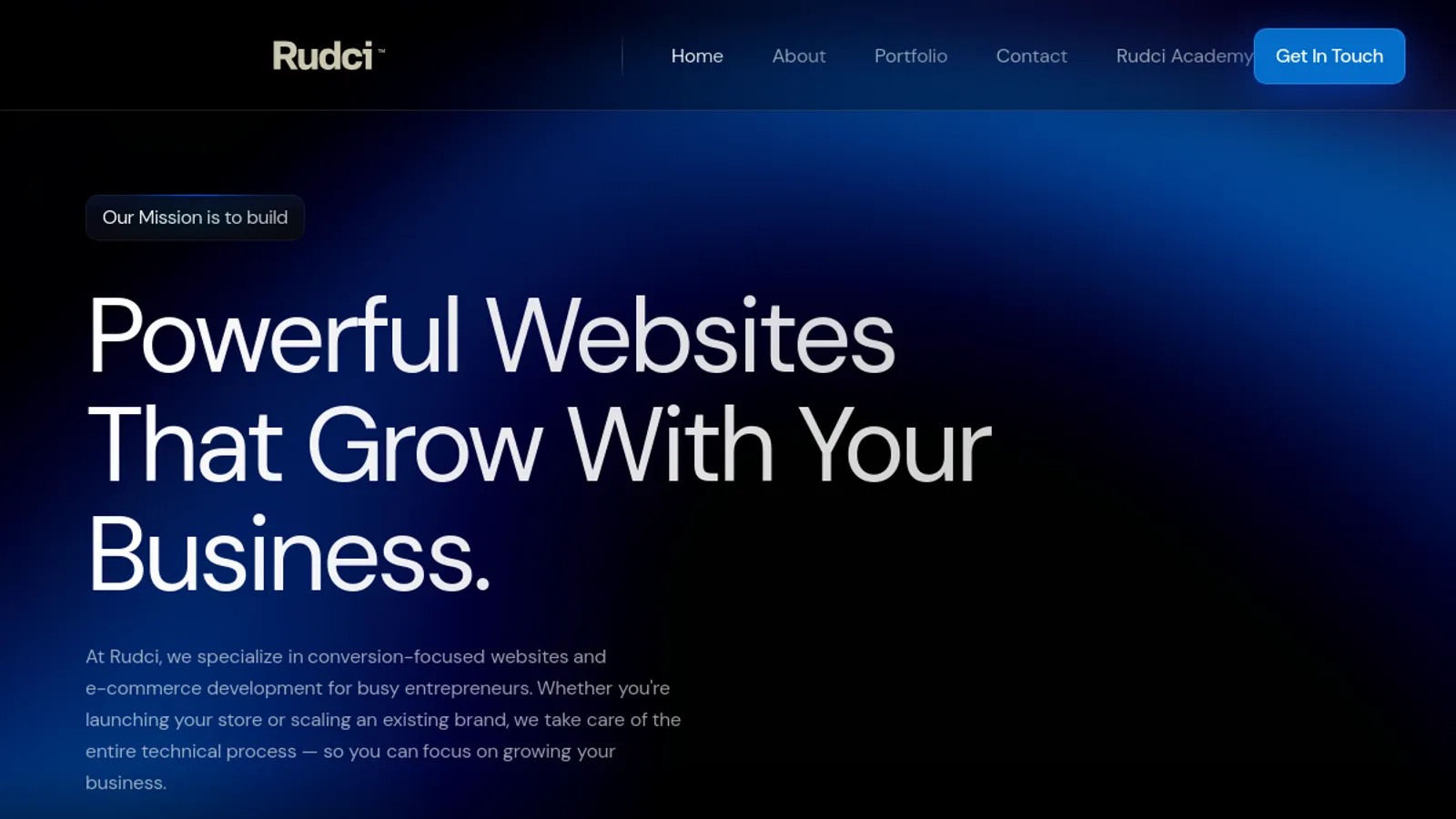 Screenshot of the Rudci For Diverse Online Solution homepage