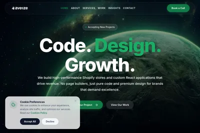 Screenshot of the Avelize homepage