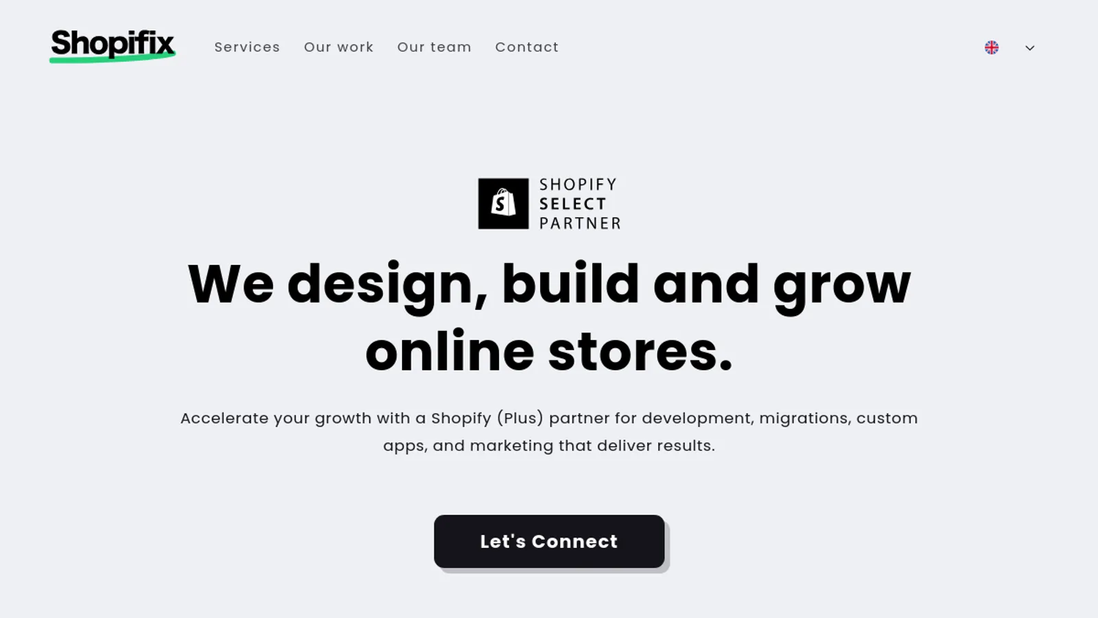 Screenshot of the Shopifix homepage
