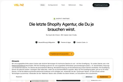 Screenshot of the Visionz GmbH homepage