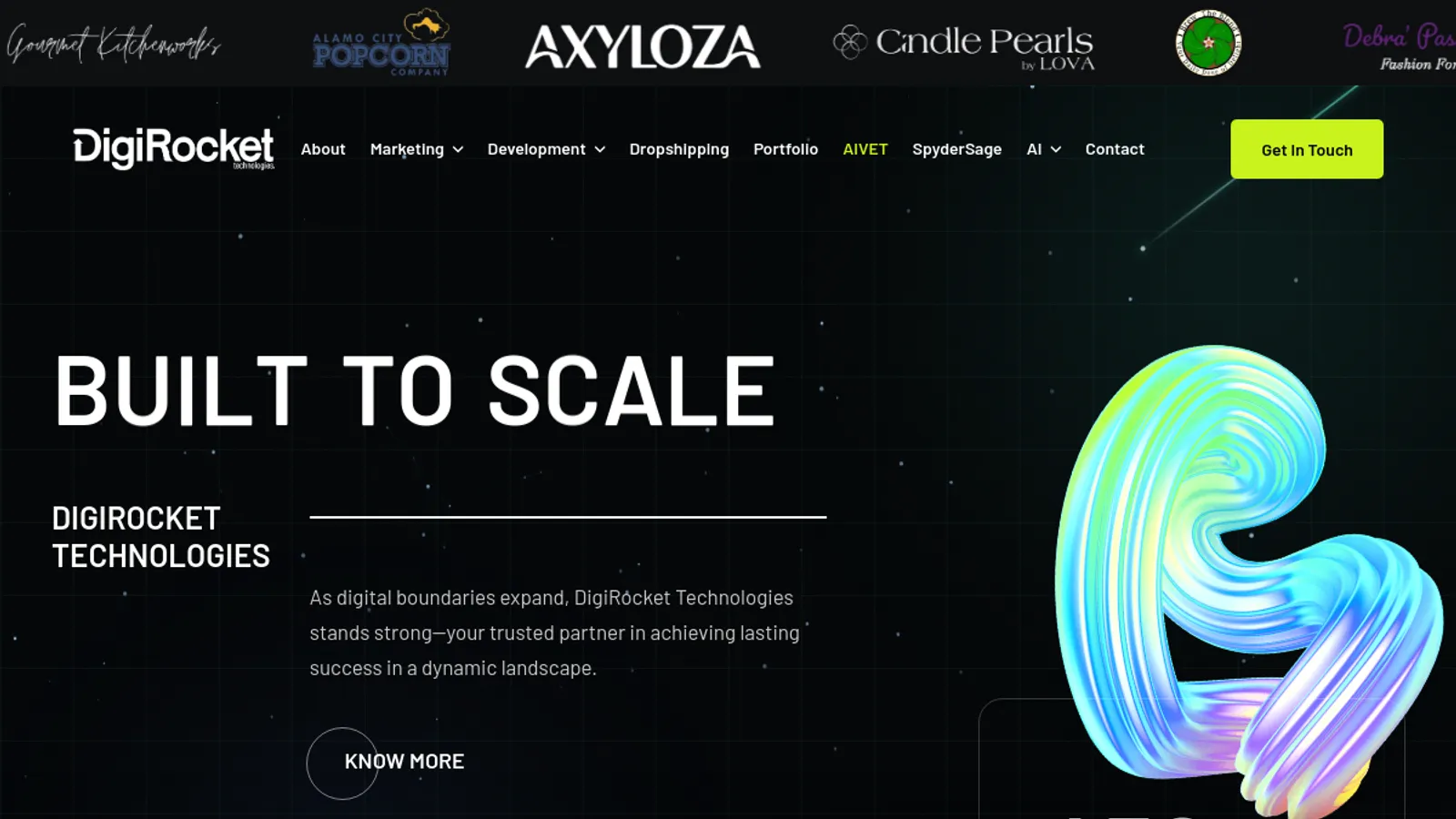Screenshot of the DigiRocket Technologies homepage