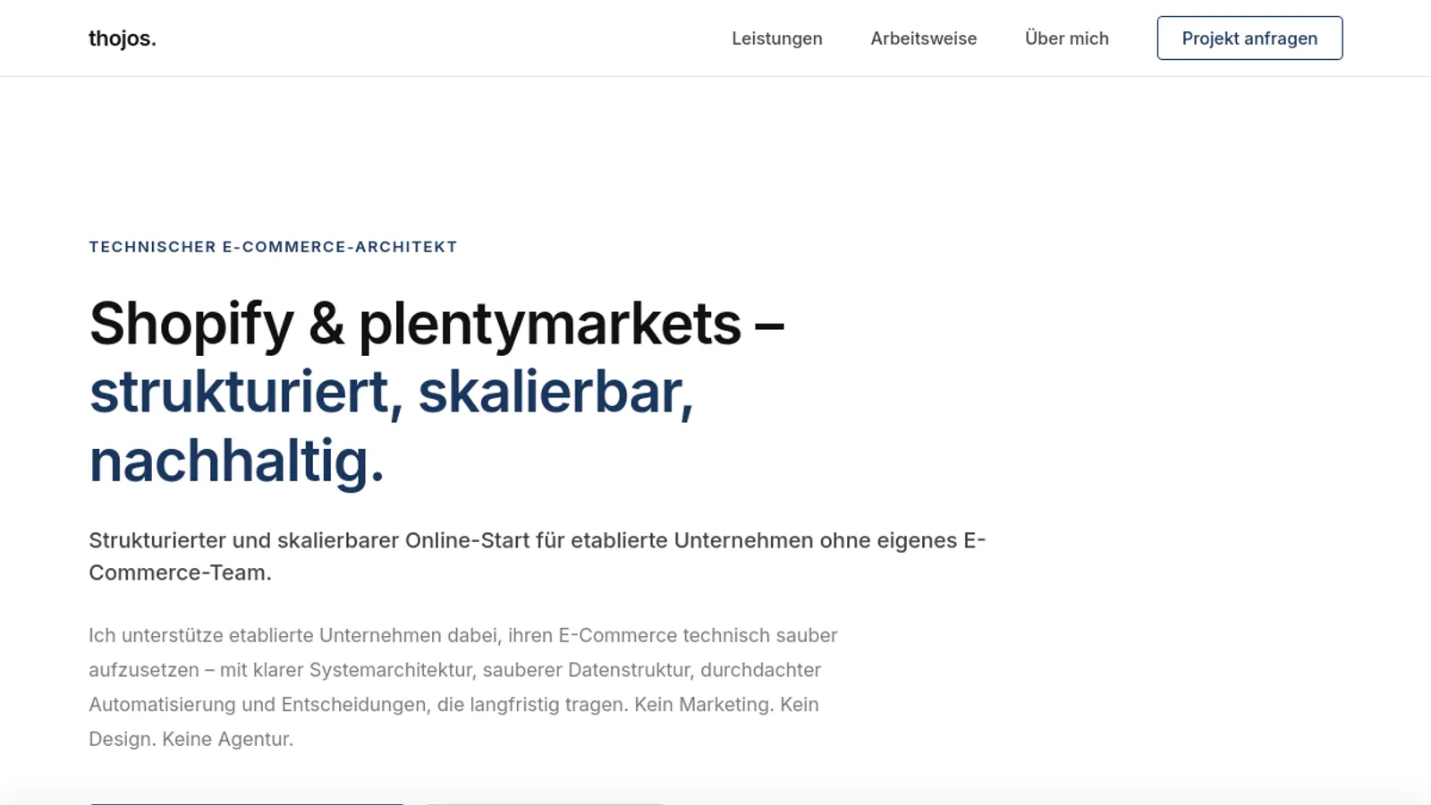 Screenshot of the Thojos E-Commerce homepage