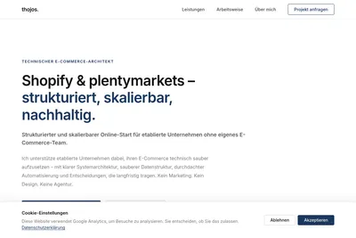 Screenshot of the Thojos E-Commerce homepage
