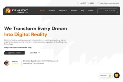 Screenshot of the Devmont Digital homepage