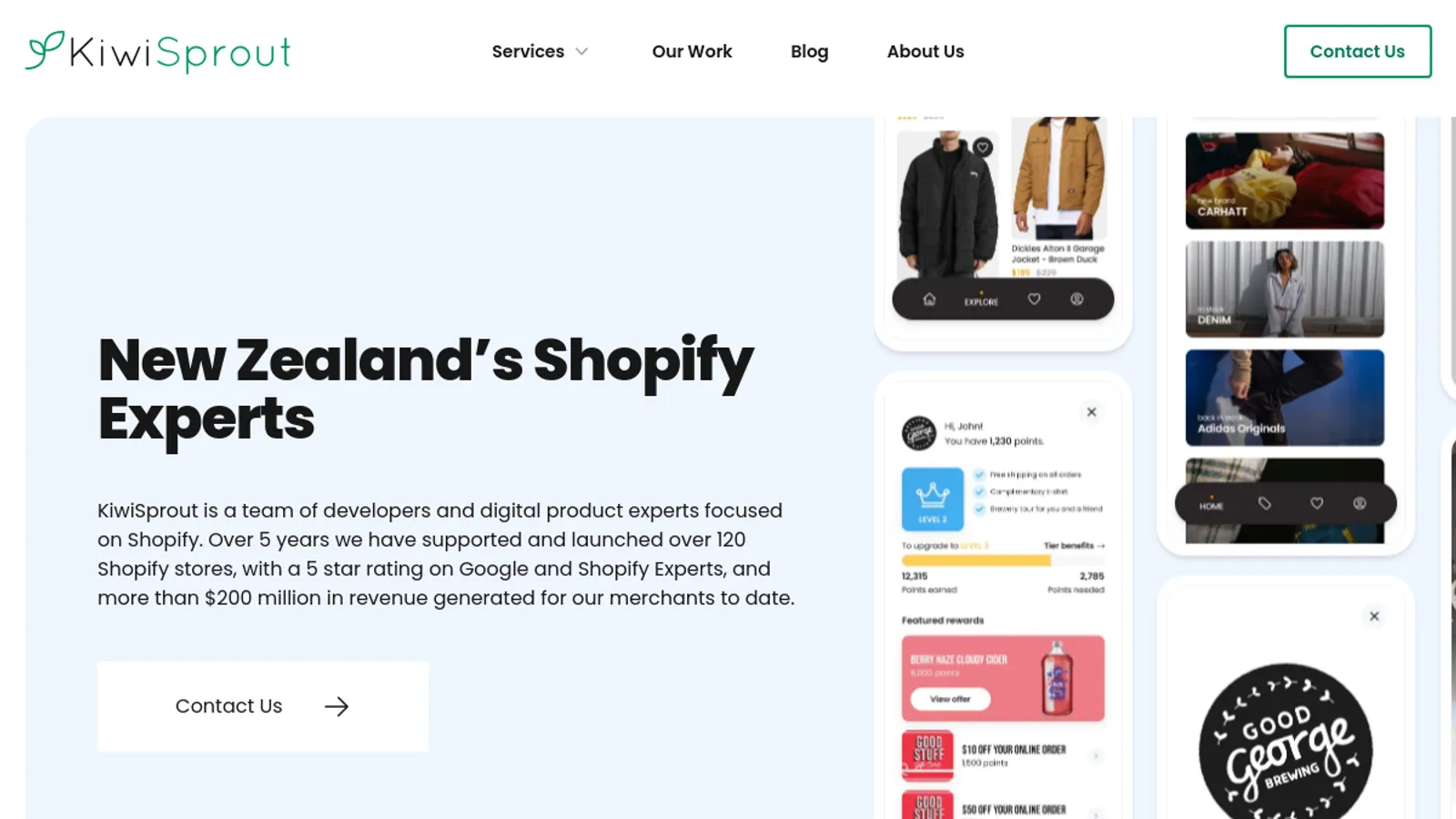 Screenshot of the KiwiSprout homepage