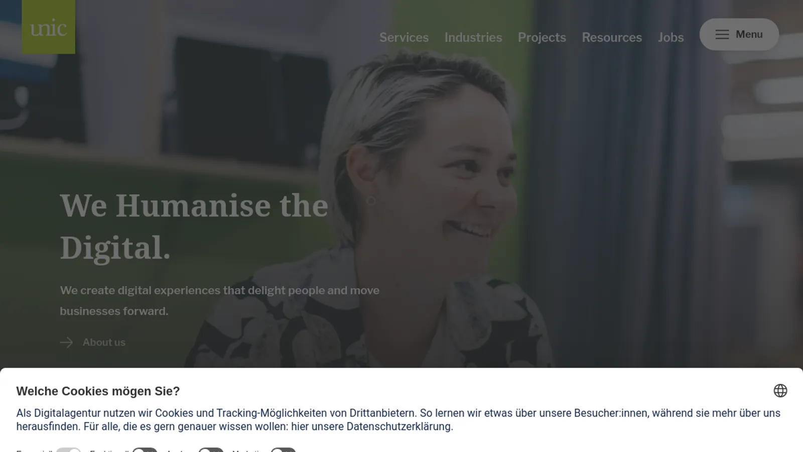 Screenshot of the Unic AG homepage