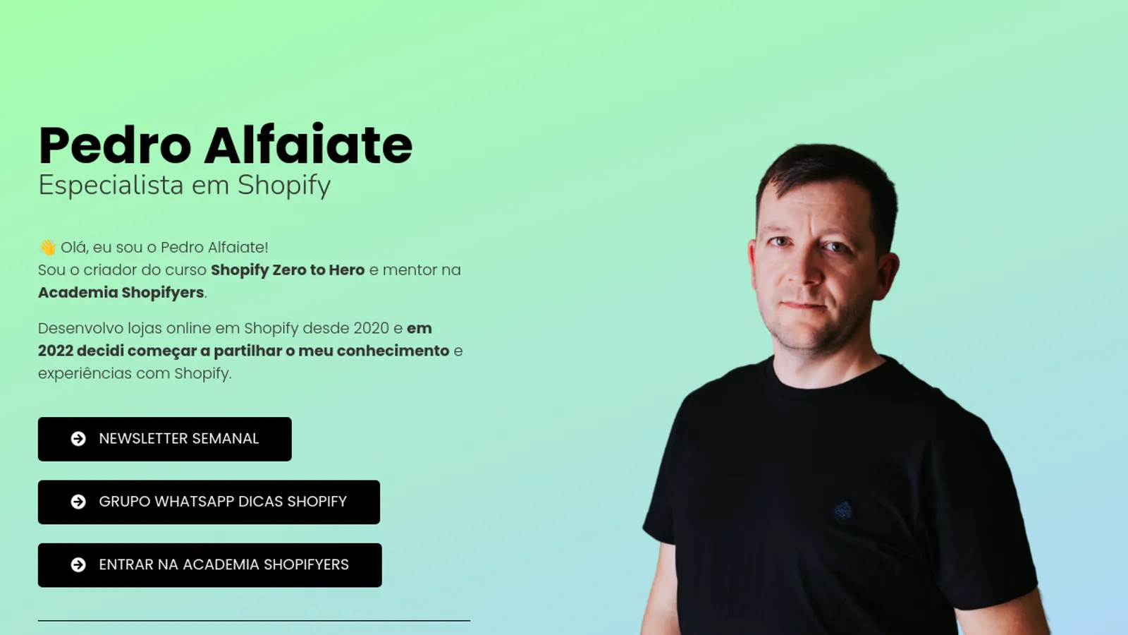 Screenshot of the Pedro Alfaiate homepage