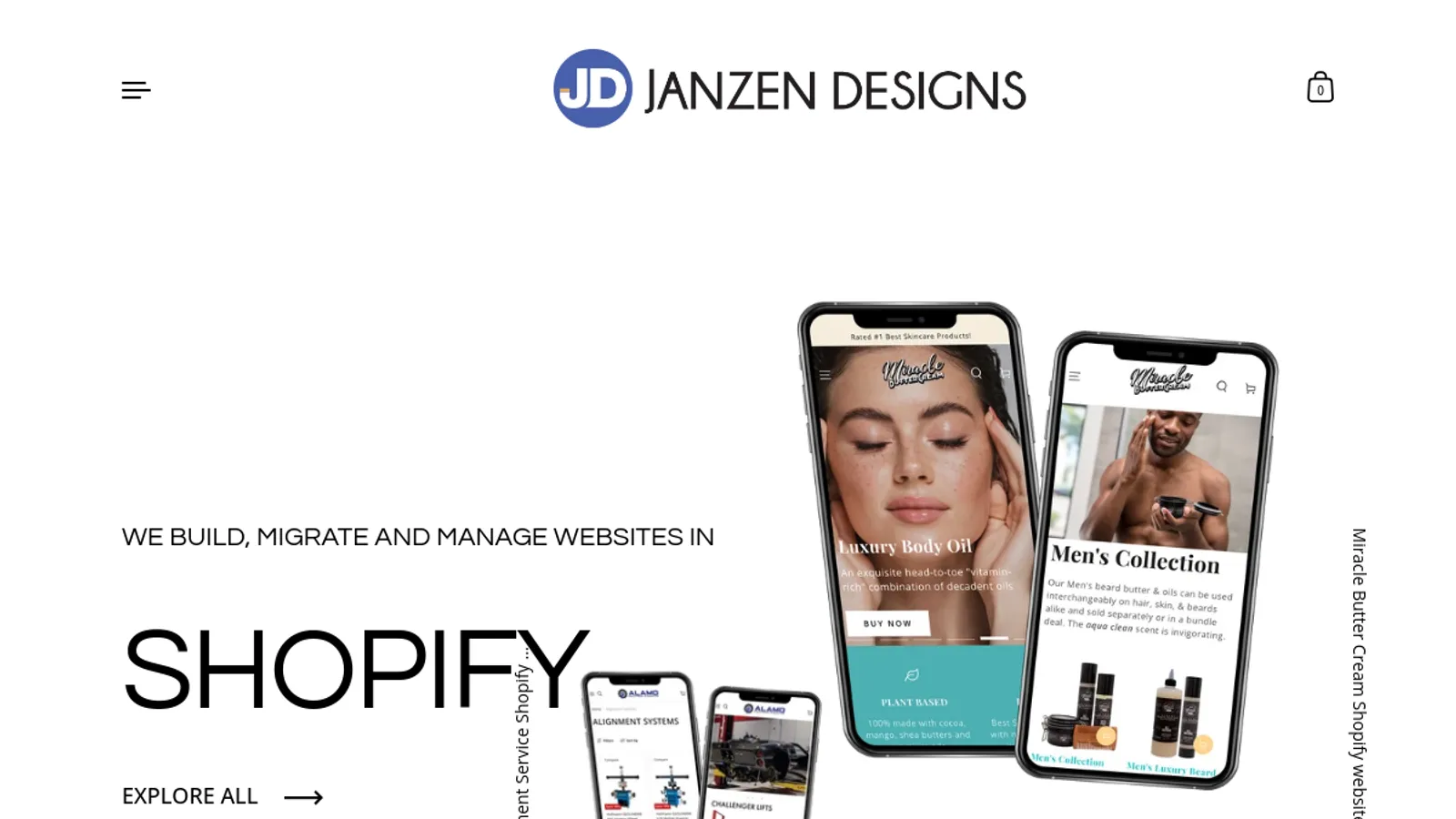 Screenshot of the Janzen Designs homepage