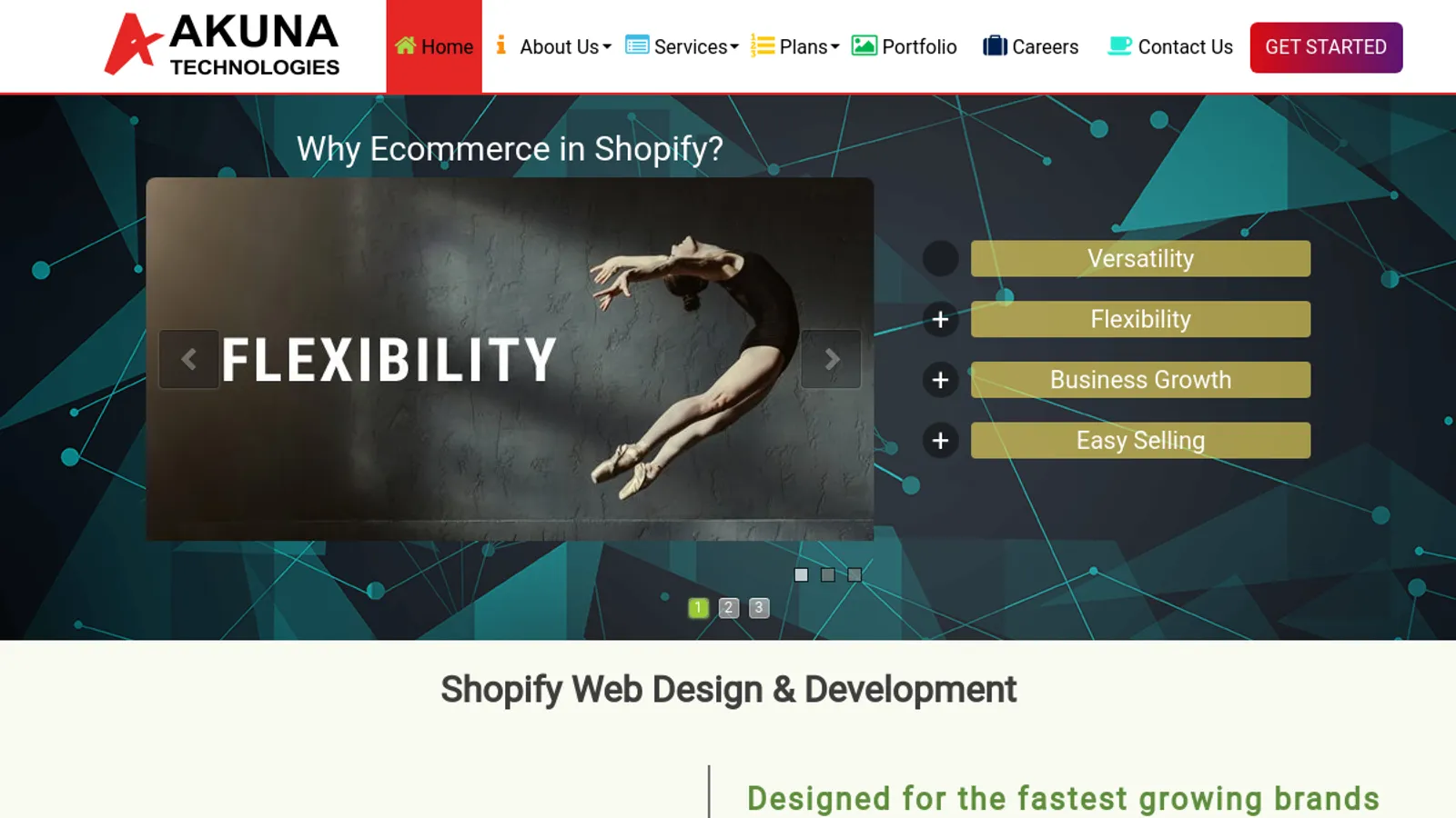 Screenshot of the Akuna Technologies homepage