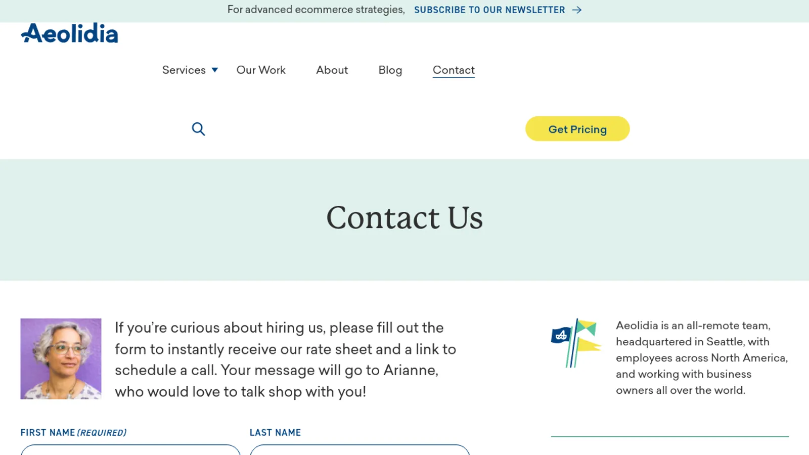 Screenshot of the Aeolidia homepage