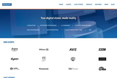 Screenshot of the Priocept homepage