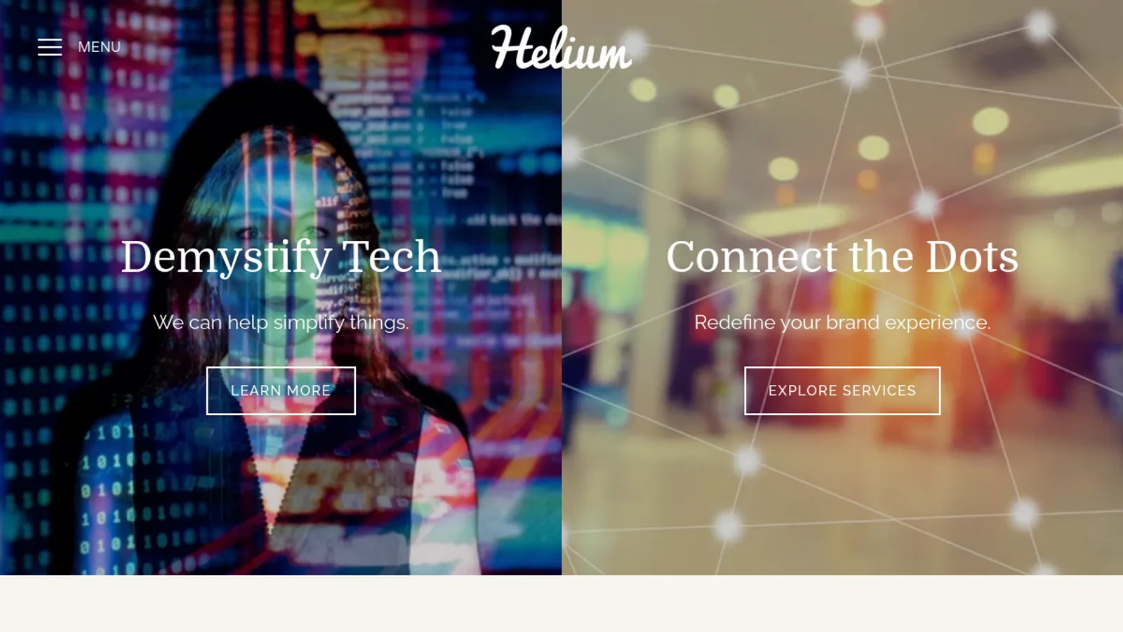 Screenshot of the Helium homepage