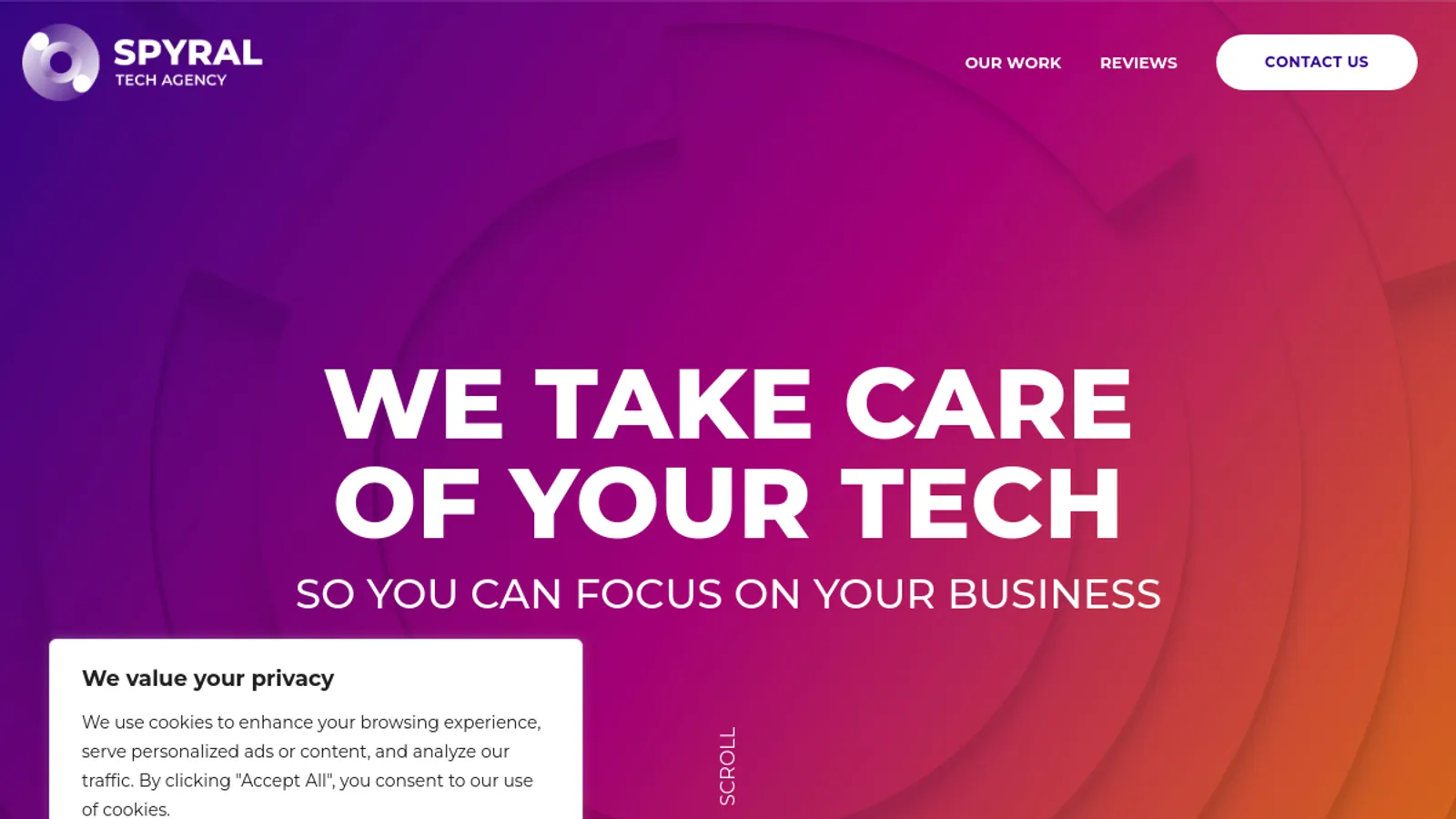 Screenshot of the SpyralAgency homepage
