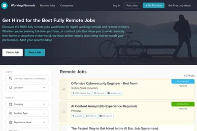 Screenshot of the Working Nomads homepage