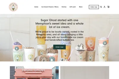 Sugar Ghost Ice Cream and Bubble Tea website homepage