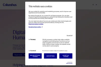 Screenshot of the Columbus homepage
