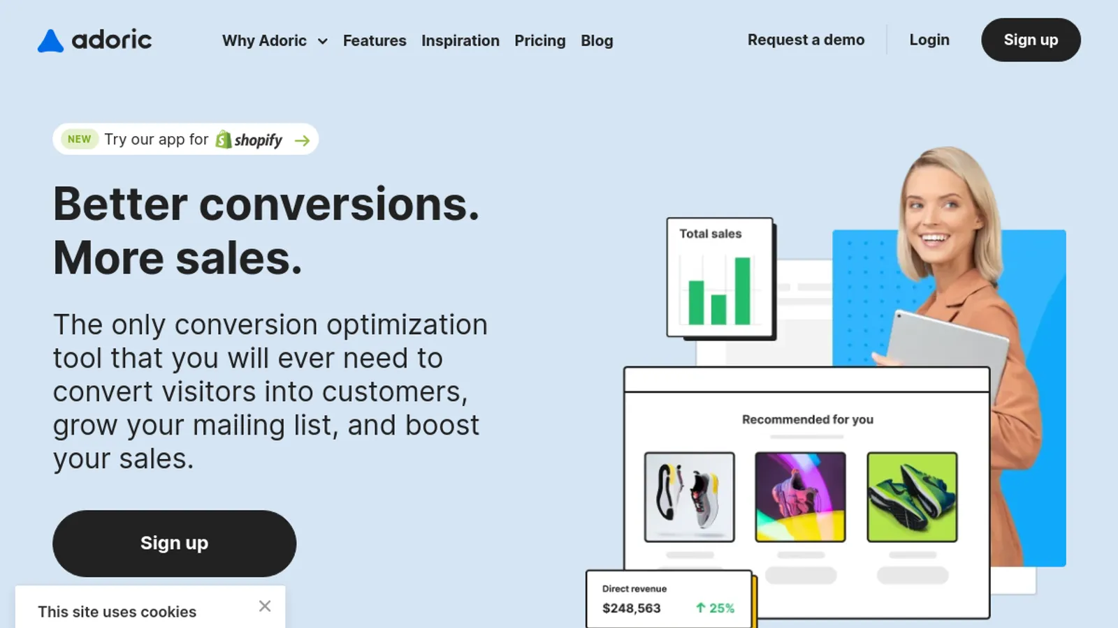Screenshot of the Adoric homepage