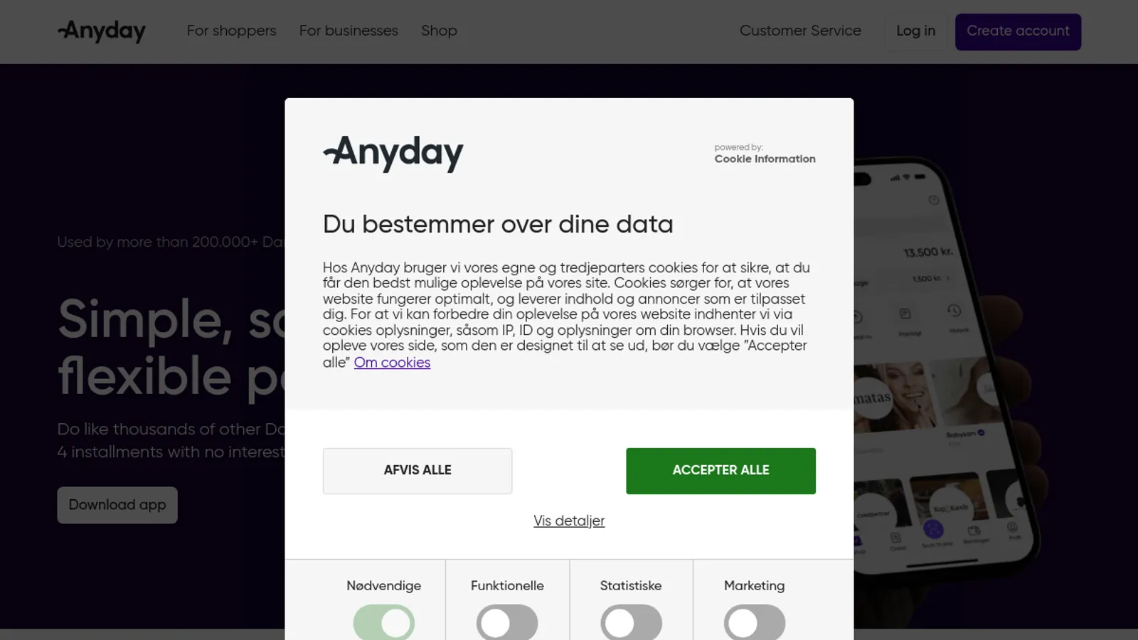 Screenshot of the Anyday A/S homepage