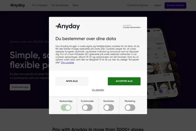 Screenshot of the Anyday A/S homepage