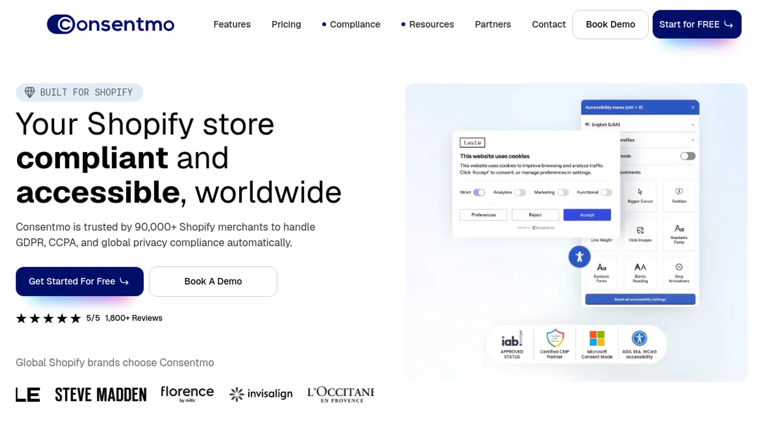 Screenshot of the Consentmo - GDPR Compliance homepage