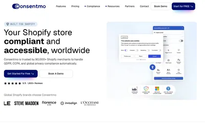 Screenshot of the Consentmo - GDPR Compliance homepage