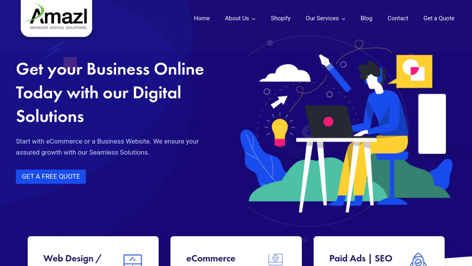 Screenshot of the Amazl homepage