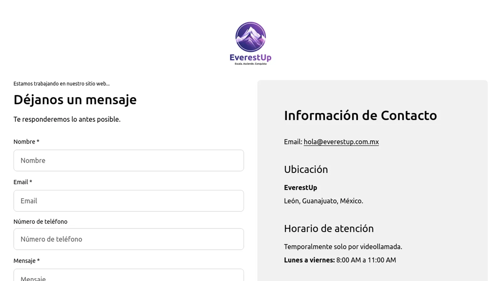 Screenshot of the EverestUp homepage