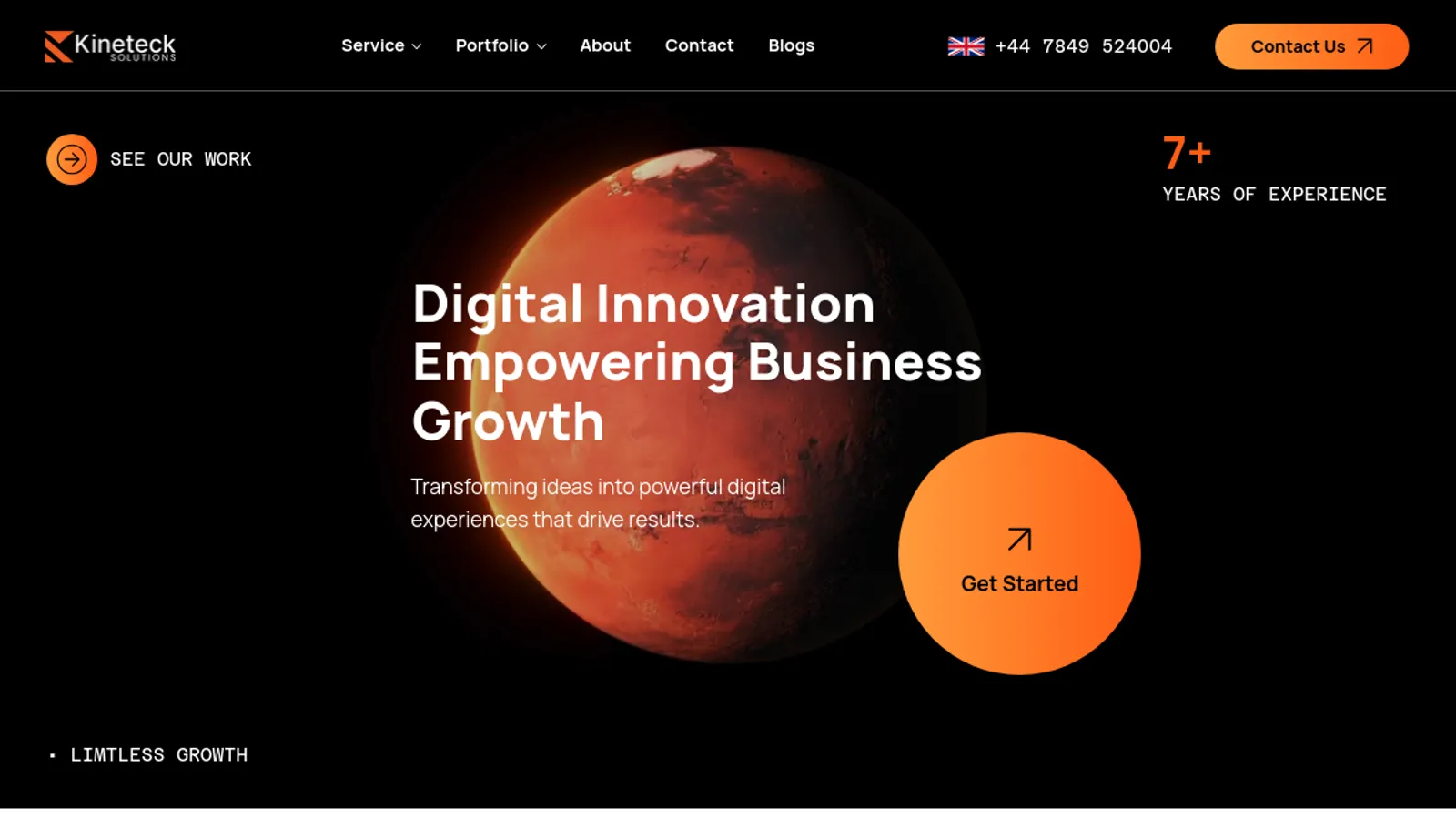 Screenshot of the Kineteck homepage