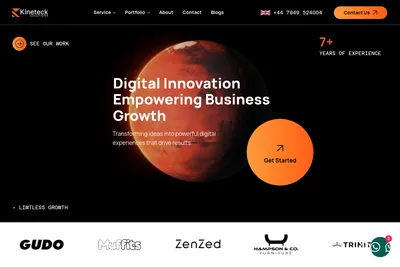 Screenshot of the Kineteck homepage