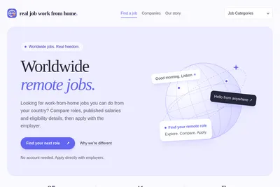 Screenshot of the Real Job Work From Home homepage