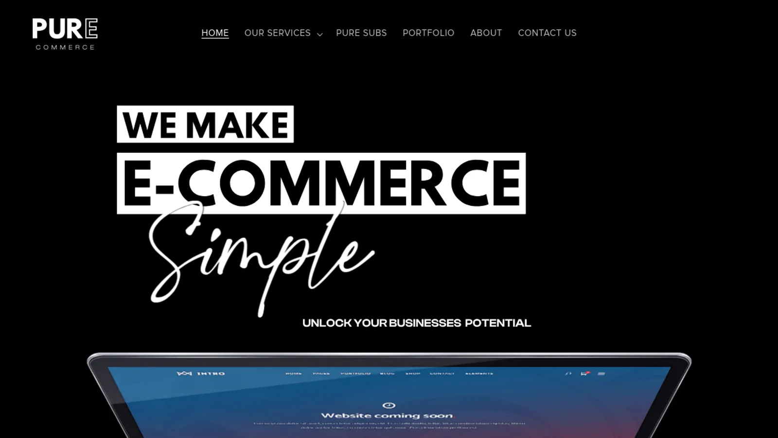 Screenshot of the Pure Commerce homepage
