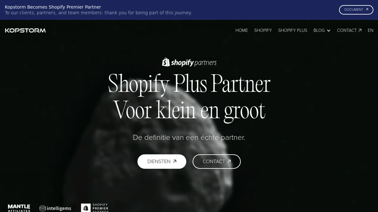 Screenshot of the Kopstorm Comm.V homepage