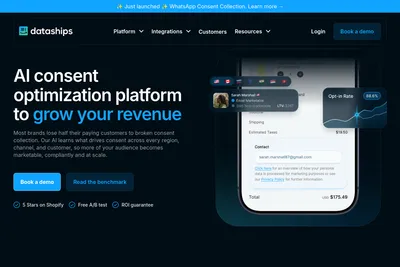 Screenshot of the Dataships homepage