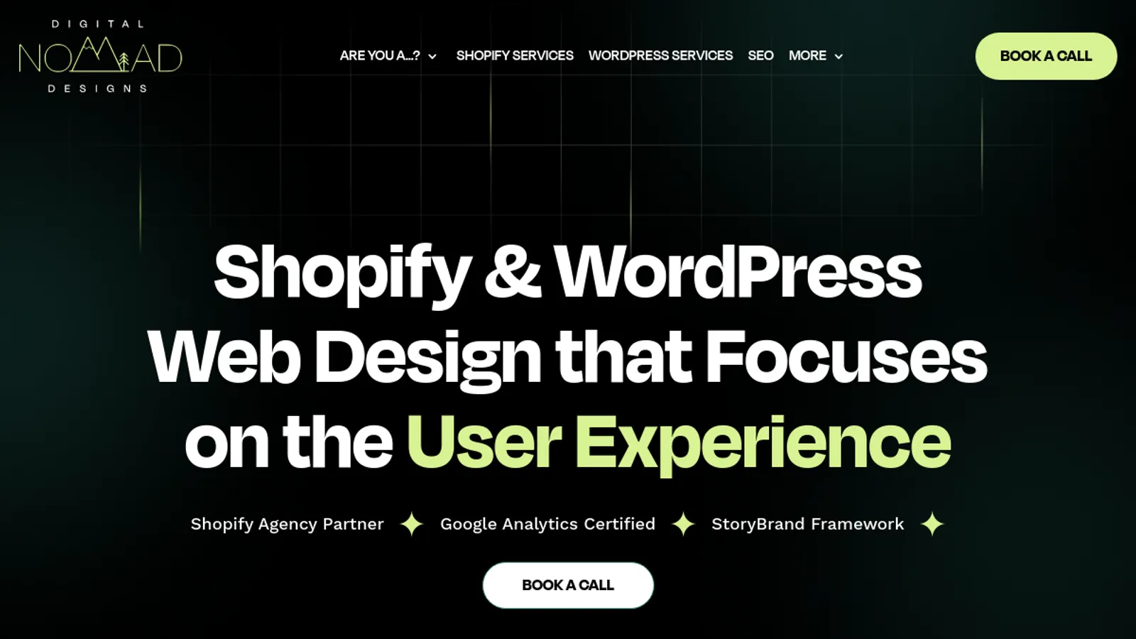 Screenshot of the Digital Nomad Designs homepage