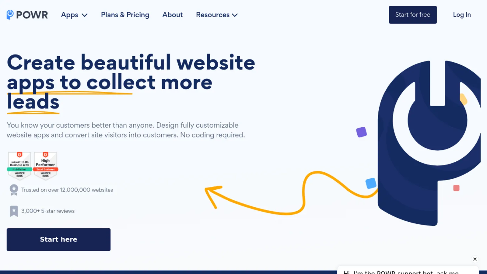 Screenshot of the POWR.io homepage