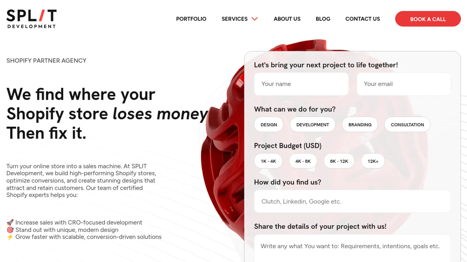 Screenshot of the SPLIT Development homepage