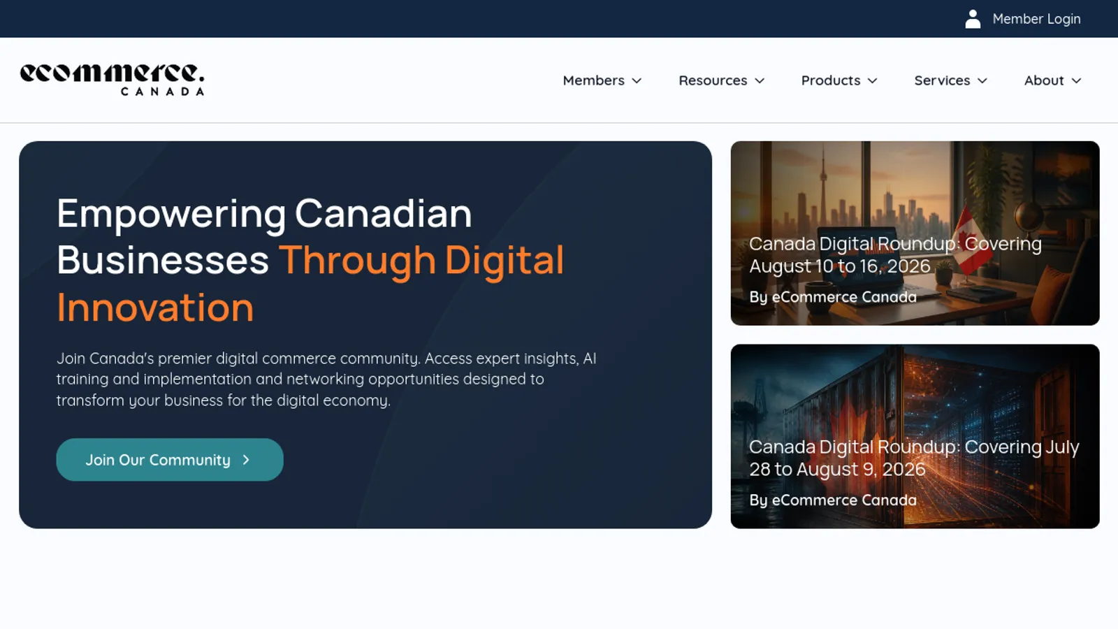Screenshot of the eCommerce Canada homepage